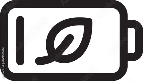 Battery icon with a leaf symbol representing eco friendly energy and sustainable power consumption