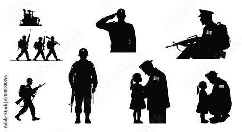 Military and police silhouettes a collection of figures in uniform representing service and duty