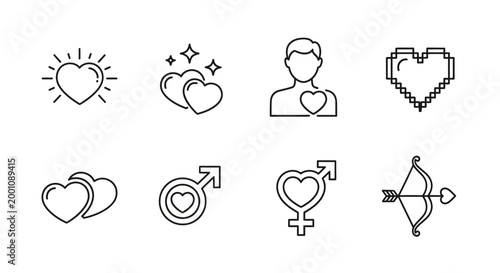 Love and Romance Icons Collection Hearts, Cupid's Bow, and Symbols of Affection