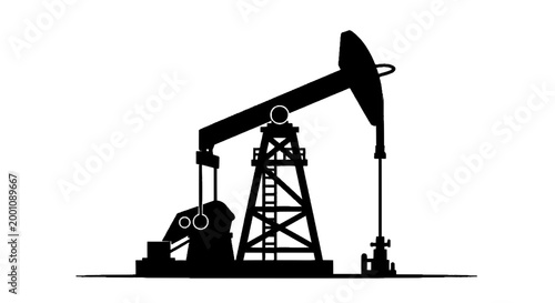 Minimal black silhouette icon, simple flat vector, bold black shape, no, no shading silhouette of an oil pump jack on a, flat icon style