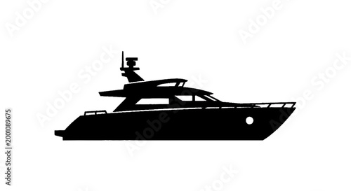 Minimal black silhouette icon, simple flat vector, bold black shape, no, no shading silhouette of a luxury motor yacht on a, flat icon style