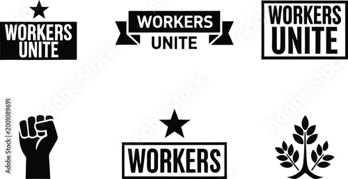 Black and white workers unite labor icons