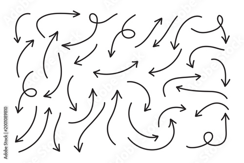 Chaotic arrows pointing multiple directions on white background