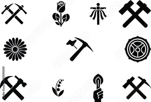 Black mining and geology icons set