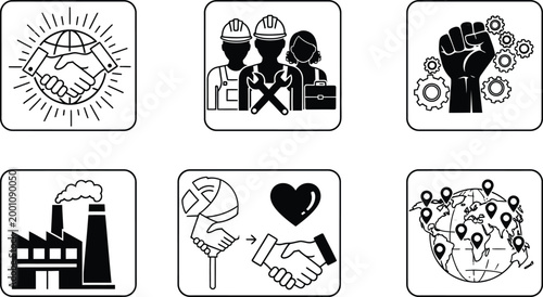 Black and white business and industry icons