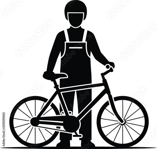 Black silhouette of a man with a bicycle