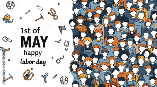 Happy labor day 1st of may illustration with people