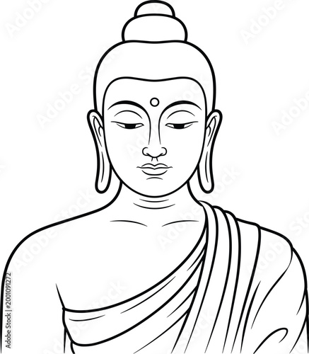 Black and White Buddha Portrait Line Art buddha, buddhism, religion, spirituality