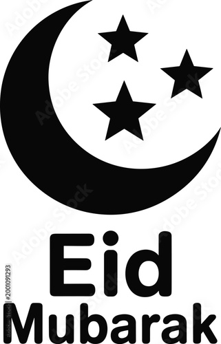 Crescent moon and stars with Eid Mubarak text  eid, mubarak, islam, muslim, celebration