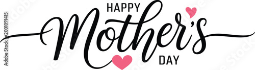 Happy Mother's Day Text with Pink Hearts happy mothers day