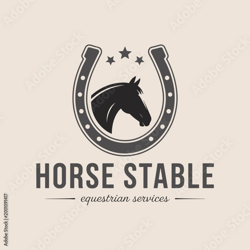 Horseshoe with Horse Head and Stars Logo silhouette