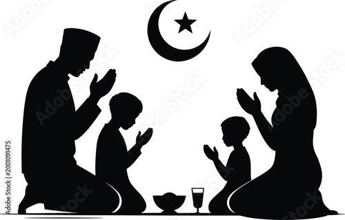 Muslim family praying together prayer Islamic