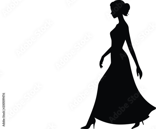Silhouette of Woman in Evening Gown Walking fashion