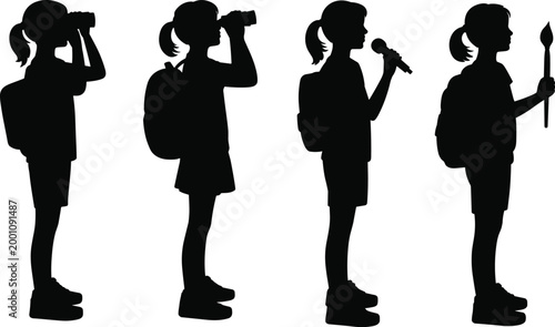 Silhouettes of a Girl Engaged in Various Activities