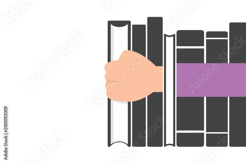 Large fist holding a stack of books firmly representing power of knowledge, education concept