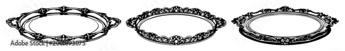Ornate silver tray set with black line art on white background featuring plate, ceramic, decorative items with jewelry and tableware