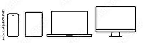 Modern Device icons of Smartphone, Tablet, Laptop and Computer Monitor Vector illustration Symbols