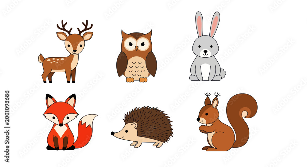 Fototapeta premium Cartoon forest animals illustration