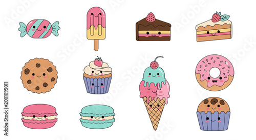 Cartoon sweets collection isolated on white