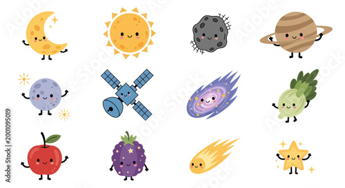 Cartoon planets and celestial objects collection