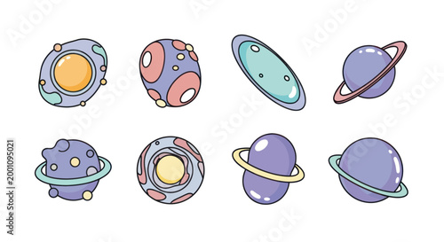 Cartoon planets and celestial bodies