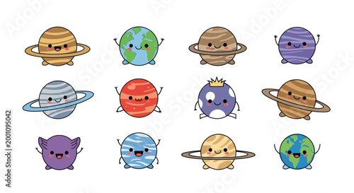 Cartoon planets illustration on white background