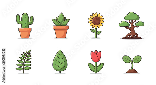 Cartoon plants and flowers collection