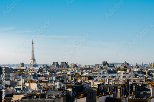 Paris residential skyline and overcast sky