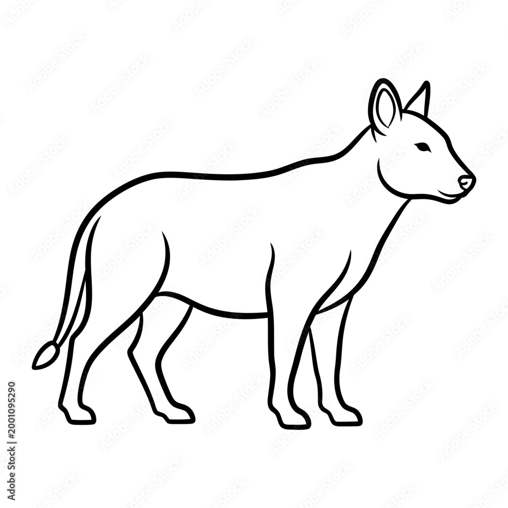 Fototapeta premium Line art illustration of a wild dog standing with simple black and white line