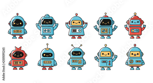 Cartoon robots collection isolated on white