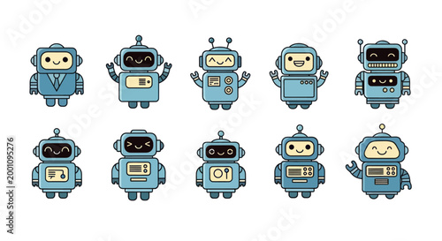 Cartoon robots collection isolated