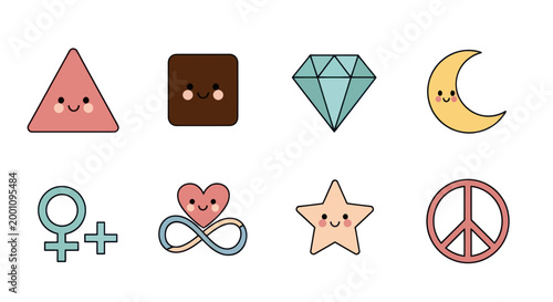 Cartoon shape set with smiling faces