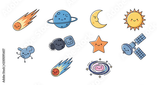 Cartoon space elements on white background
