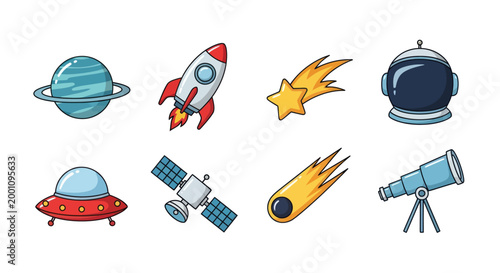 Cartoon space elements on white background
