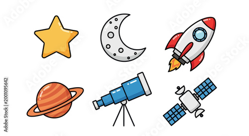 Cartoon space elements on white background