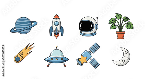 Cartoon space elements on white background