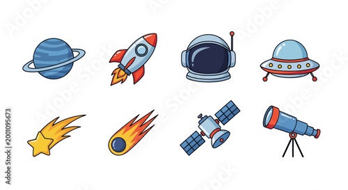 Cartoon space elements on white background