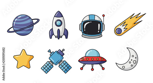 Cartoon space elements on white background