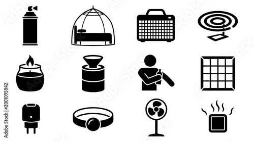 Mosquito Control Icons – Repellent, Protection and Pest Prevention Silhouettes