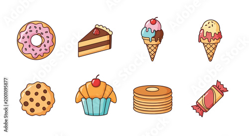 Cartoon sweets collection isolated on white