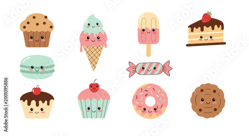Cartoon sweets collection isolated on white