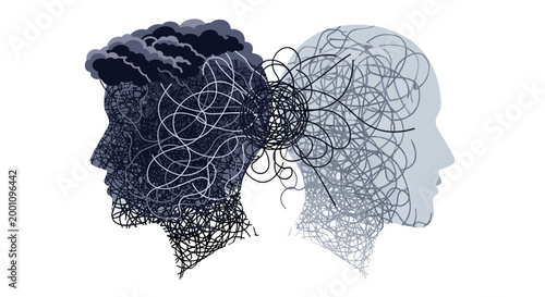 Silhouettes of two women with tangled hair facing each other