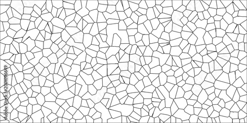 Intricate black and white geometric cell pattern with irregular polygonal shapes creating a detailed organic network on a clean white background