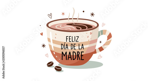 Celebration of mothers day with coffee mug and hearts