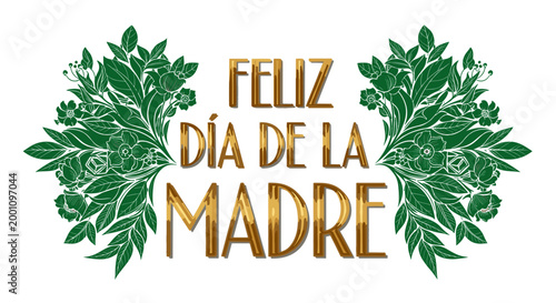 Feliz da de la madre with decorative green leaves