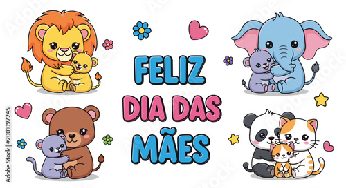 Cute animals celebrating happy mothers day occasion