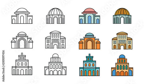 Architectural icons a collection of dome and building line art illustrations