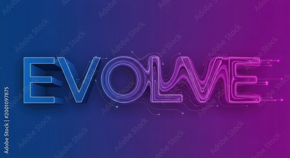 Fototapeta premium Evolve Text in Futuristic Neon Glow