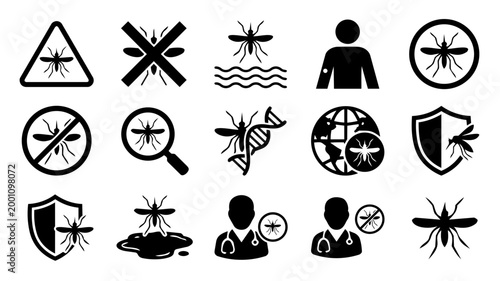 Mosquito Health Warning Icons – Disease, Prevention and Awareness Silhouettes