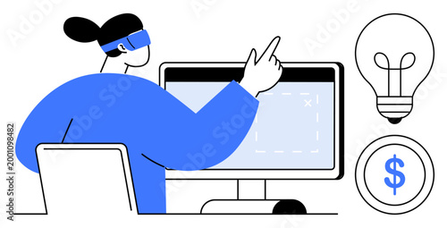 Virtual reality concept. Virtual reality shapes innovation and financial decision-making. Virtual reality drives technological advancements and creative solutions. Ideal for tech, finance, education